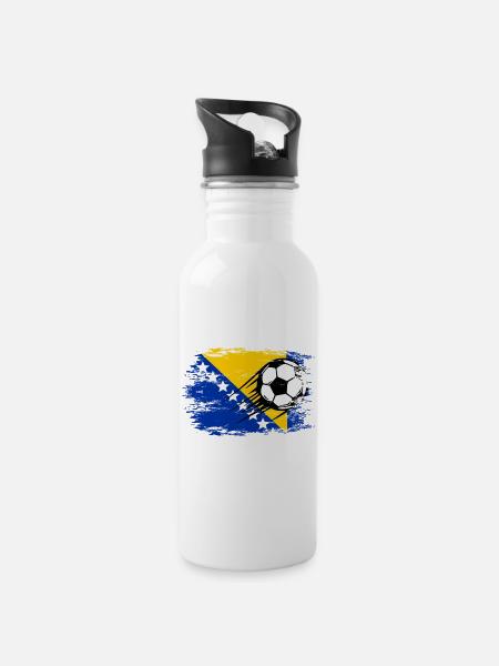 Bosnien Flagge Fußball used - Trinkflasche mit integriertem Trinkhalm - Weiß