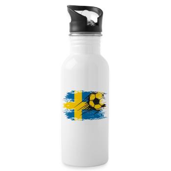 Swedish flag football in motion running - Water bottle with straw - white - Right