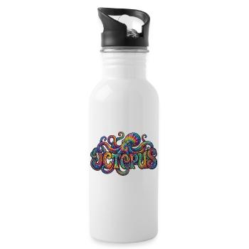 Psychedelische Batik-Oktopus-Kunst - Trinkflasche mit integriertem Trinkhalm - Weiß - Rechts