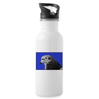 Taubenporträt auf Electric Blue - Trinkflasche mit integriertem Trinkhalm - Weiß - Rechts