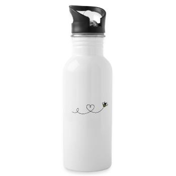 Heart in Flight: Bee and Trajectory - Water bottle with straw - white - Right
