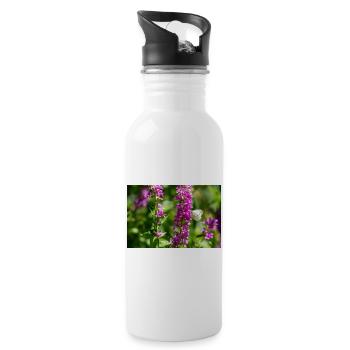 Blüte mit Schmetterling - Trinkflasche mit integriertem Trinkhalm - Weiß - Rechts