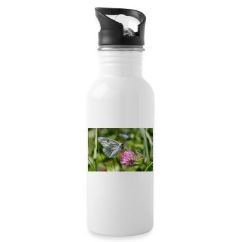 Papillon blanc arborescente sur la fleur - Gourde avec paille intégrée - blanc - Droite