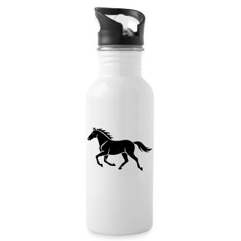 Black Horse Silhouette Gift Rider - Water bottle with straw - white - Right