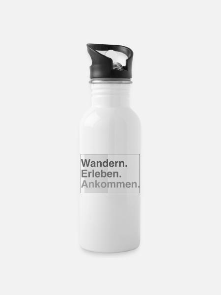 Wandern erleben - Trinkflasche mit integriertem Trinkhalm - Weiß