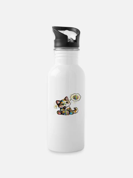 Cat Mosaic Dream Kitten - Water bottle with straw - white