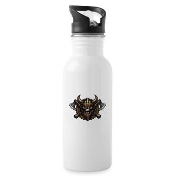 Viking Schädel mit Äxten Emblem - Trinkflasche mit integriertem Trinkhalm - Weiß - Rechts