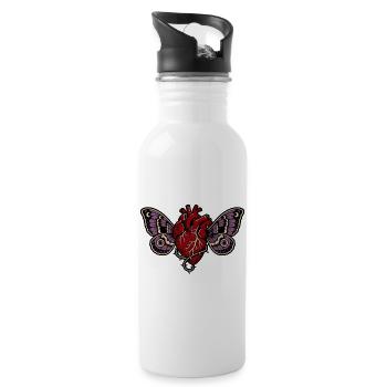 Anatomical Heart Gothic Moth Art - Water bottle with straw - white - Right