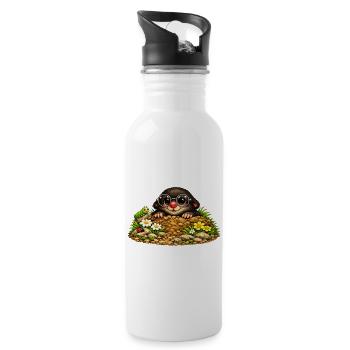 Cute mole with glasses - Water bottle with straw - white - Right