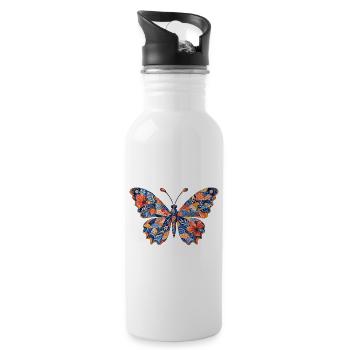 Patchwork Schmetterling Muster - Trinkflasche mit integriertem Trinkhalm - Weiß - Rechts