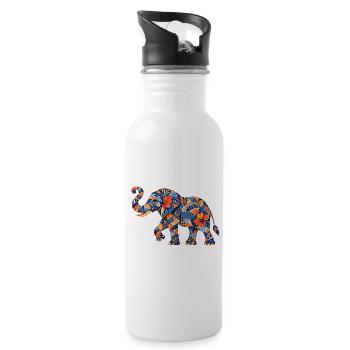 Patchwork Elephant Floral Pattern - Water bottle with straw - white - Right
