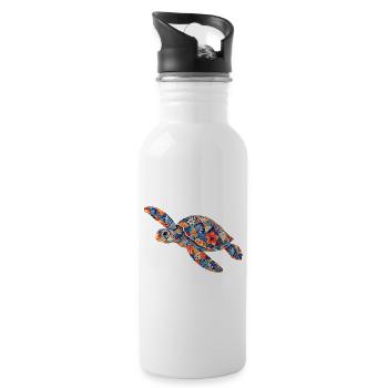 Patchwork Turtle Floral Pattern - Water bottle with straw - white - Right