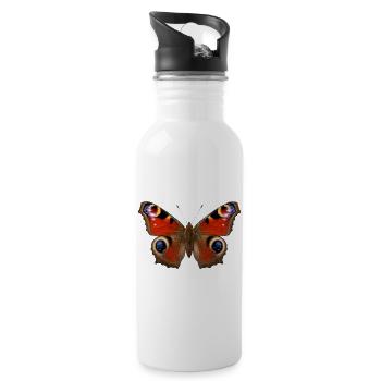 Pfauen-Schmetterling Aglais io Realistischer Stil - Trinkflasche mit integriertem Trinkhalm - Weiß - Rechts