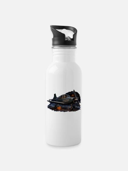 Flightmare – Verfluchtes Vintage-Flugzeug, Halloween - Trinkflasche mit integriertem Trinkhalm - Weiß