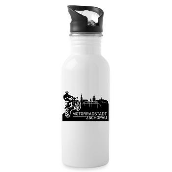 Motorradstadt Zschopau (Farbe änderbar) - Trinkflasche mit integriertem Trinkhalm - Weiß - Rechts