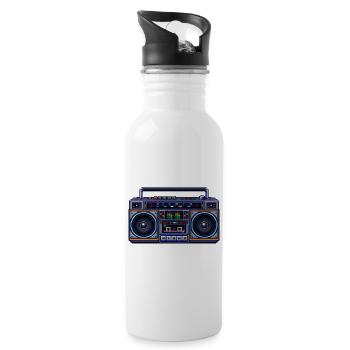 Pixel-Art Ghetto Blaster - Trinkflasche mit integriertem Trinkhalm - Weiß - Rechts
