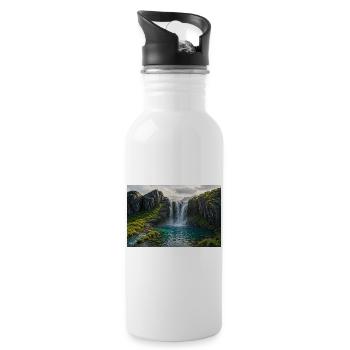 Wasserfallpfad - Trinkflasche mit integriertem Trinkhalm - Weiß - Rechts