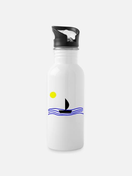 Mit dem Boot auf dem Meer - Trinkflasche mit integriertem Trinkhalm - Weiß