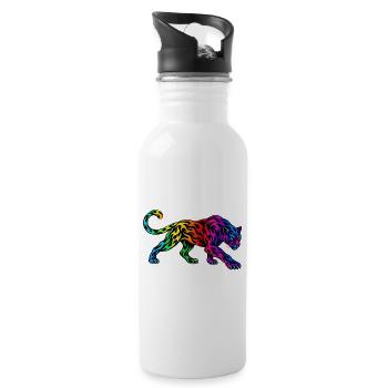 Stammes-Regenbogenpanther - Trinkflasche mit integriertem Trinkhalm - Weiß - Rechts