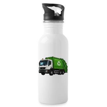Grüner Müllwagen Recycling - Trinkflasche mit integriertem Trinkhalm - Weiß - Rechts