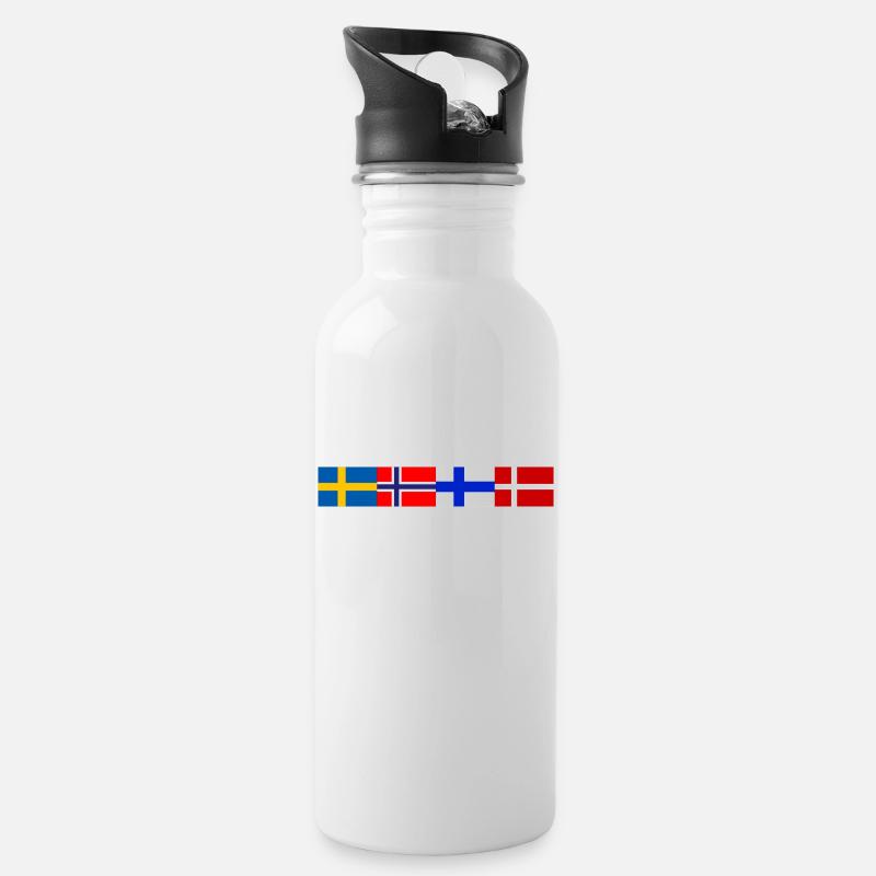 Scandinavian flags close together - Trinkflasche mit integriertem Trinkhalm - Weiß