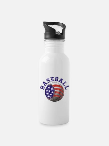 Baseball - Retro - Trinkflasche mit integriertem Trinkhalm - Weiß