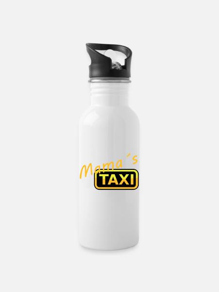 Humorvolles Mamas Taxi Schild - Trinkflasche mit integriertem Trinkhalm - Weiß