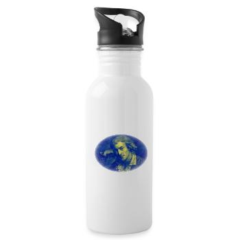 Schiller Zitat - Kunst ist Tochter der Freiheit - Trinkflasche mit integriertem Trinkhalm - Weiß - Rechts