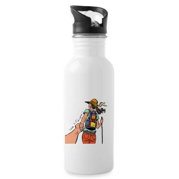 Komm schon, ich nehme dich ... auf einer Wanderung - Trinkflasche mit integriertem Trinkhalm - Weiß - Rechts