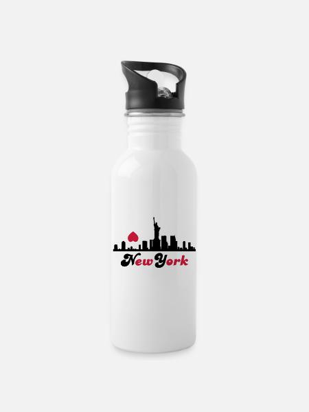 new york - Trinkflasche mit integriertem Trinkhalm - Weiß