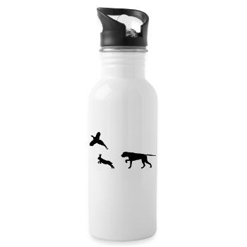 Ungarisch Drahthaar - Hase & Fasan - Silhouette - Trinkflasche mit integriertem Trinkhalm - Weiß - Rechts