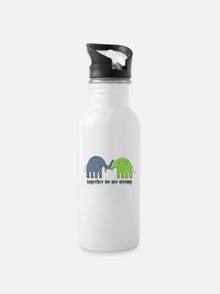 Gemeinsam sind wir stark. - Trinkflasche mit integriertem Trinkhalm - Weiß