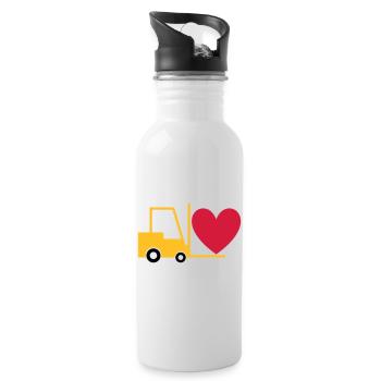 ★ Designfarben änderbar ★ Gabelstapler mit Herz - Trinkflasche mit integriertem Trinkhalm - Weiß - Rechts
