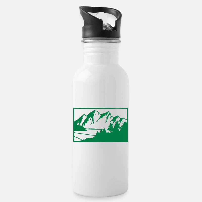 Berge - Trinkflasche mit integriertem Trinkhalm - Weiß