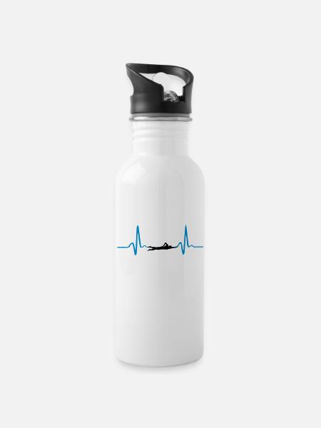Schwimmer und Herzschlag - Trinkflasche mit integriertem Trinkhalm - Weiß