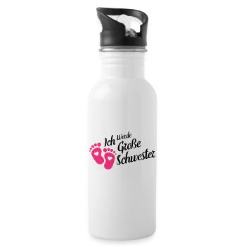 Ich werde grosse Schwester Herz Babyfüße - Trinkflasche mit integriertem Trinkhalm - Weiß - Rechts