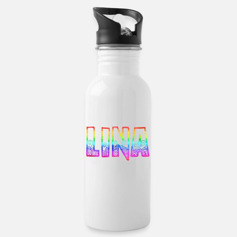 lina rs regenbogen - Trinkflasche mit integriertem Trinkhalm - Weiß