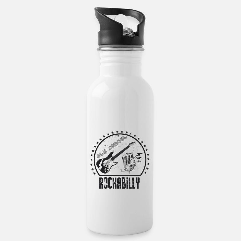 Rockabilly - Trinkflasche mit integriertem Trinkhalm - Weiß