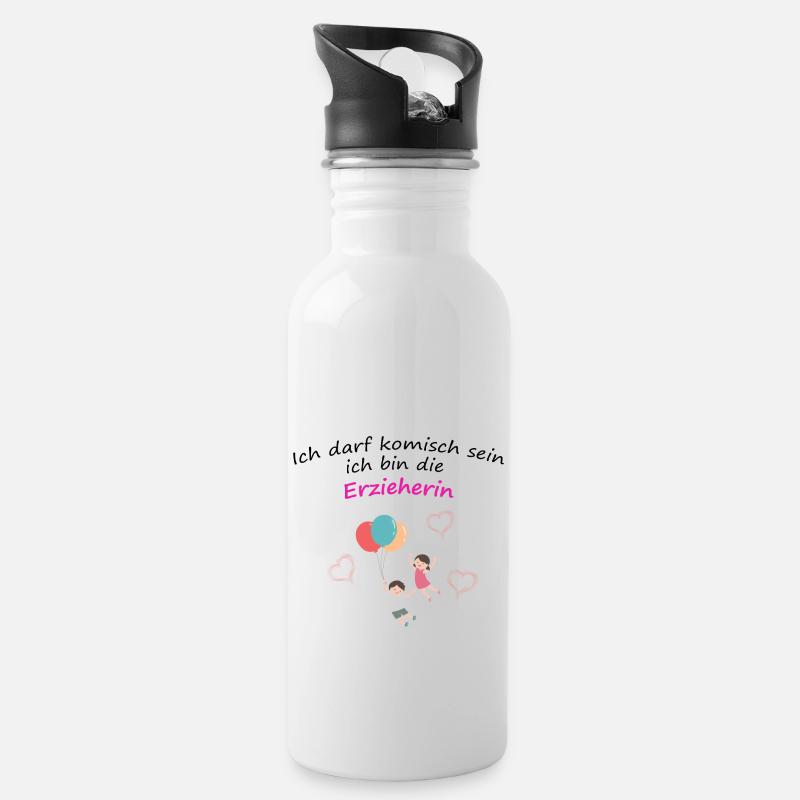 Erzieherin - Trinkflasche mit integriertem Trinkhalm - Weiß