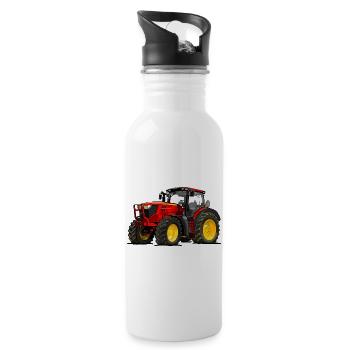 Traktor rot - Trinkflasche mit integriertem Trinkhalm - Weiß - Rechts