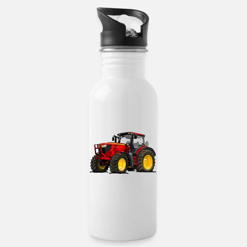 Traktor rot - Trinkflasche mit integriertem Trinkhalm - Weiß