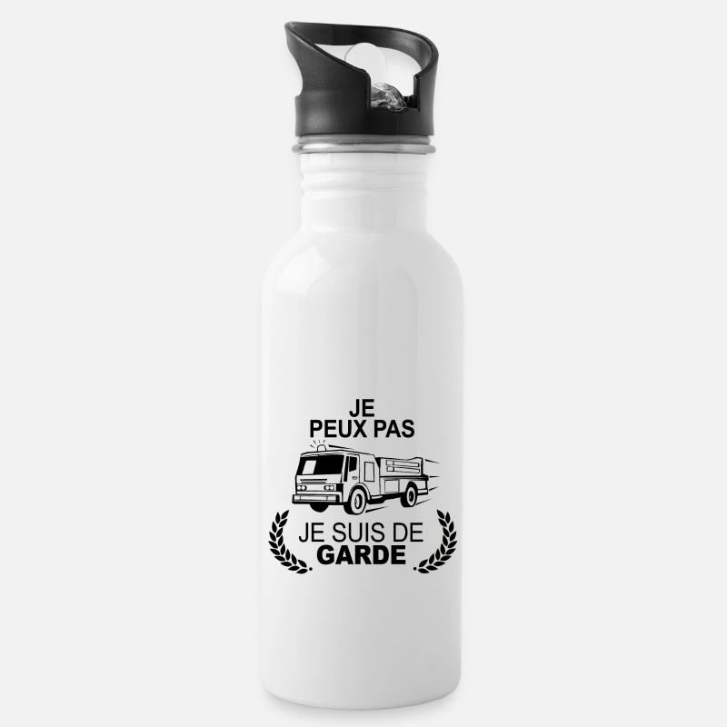 Je peux pas je suis de garde Pompier incendie feu - Gourde avec paille intégrée - blanc