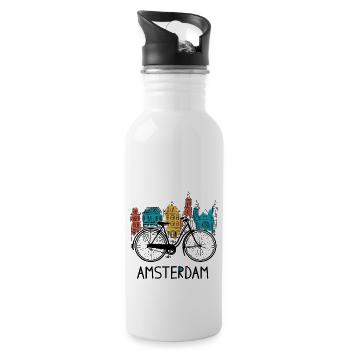 Amsterdam Adam Radfahren Fahrrad - Trinkflasche mit integriertem Trinkhalm - Weiß - Rechts