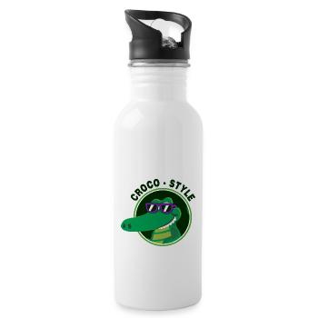 Cooles stylisches Krokodil - Trinkflasche mit integriertem Trinkhalm - Weiß - Rechts