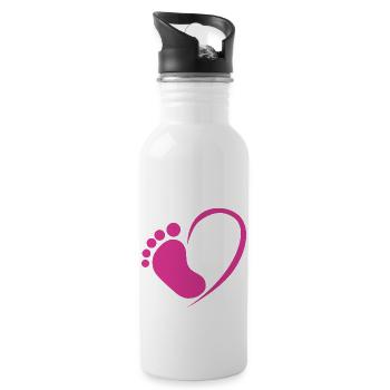 Baby foot heart pink - Water bottle with straw - white - Right
