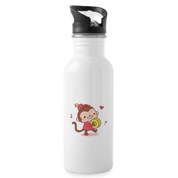Süßer glücklicher Affe mit Becken - Trinkflasche mit integriertem Trinkhalm - Weiß - Rechts