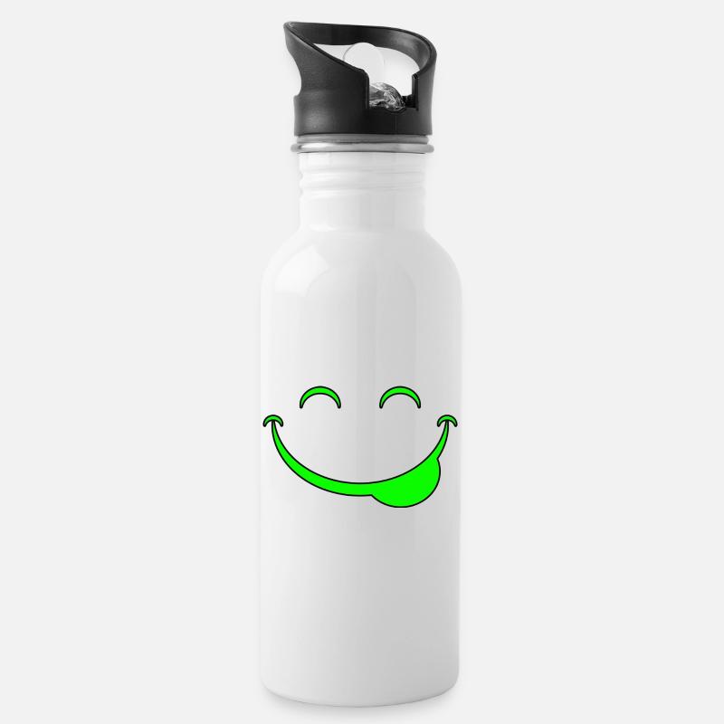 Lustiges Gesicht - Trinkflasche mit integriertem Trinkhalm - Weiß