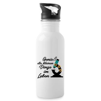 Biologie Lebensfreude Mikroskop Geschenk - Trinkflasche mit integriertem Trinkhalm - Weiß - Rechts