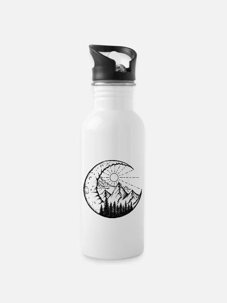 Paysage de montagne dans la lune (noir) - Gourde avec paille intégrée - blanc
