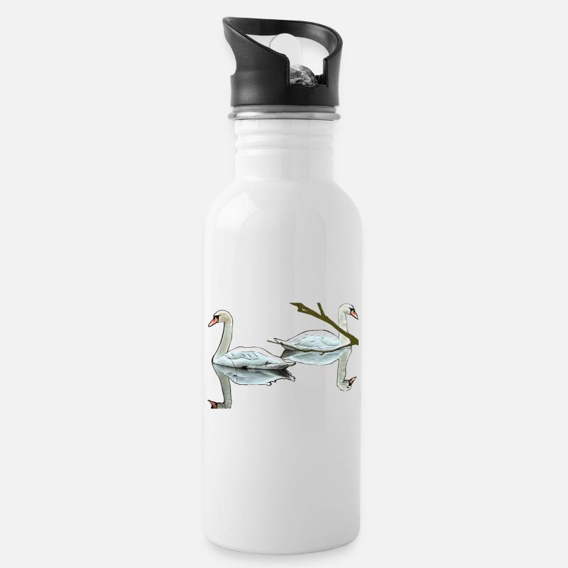 Schwäne - Trinkflasche mit integriertem Trinkhalm - Weiß